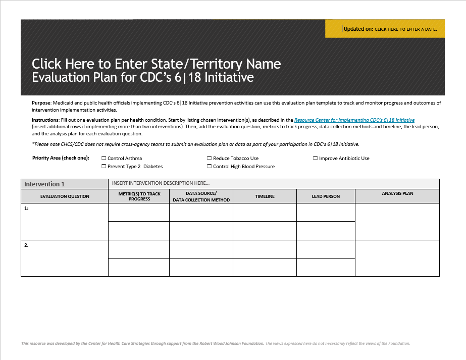 Evaluation Plan for CDC's 6, 18 Initiative - Implementing CDC's 6