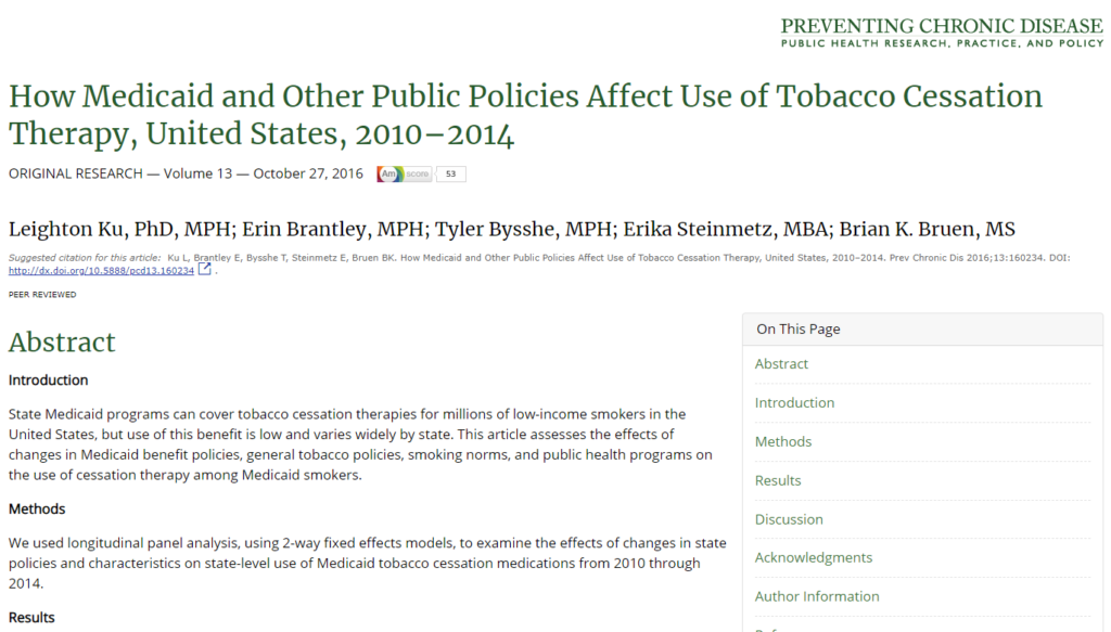 How Medicaid and Other Public Policies Affect Use of Tobacco Cessation